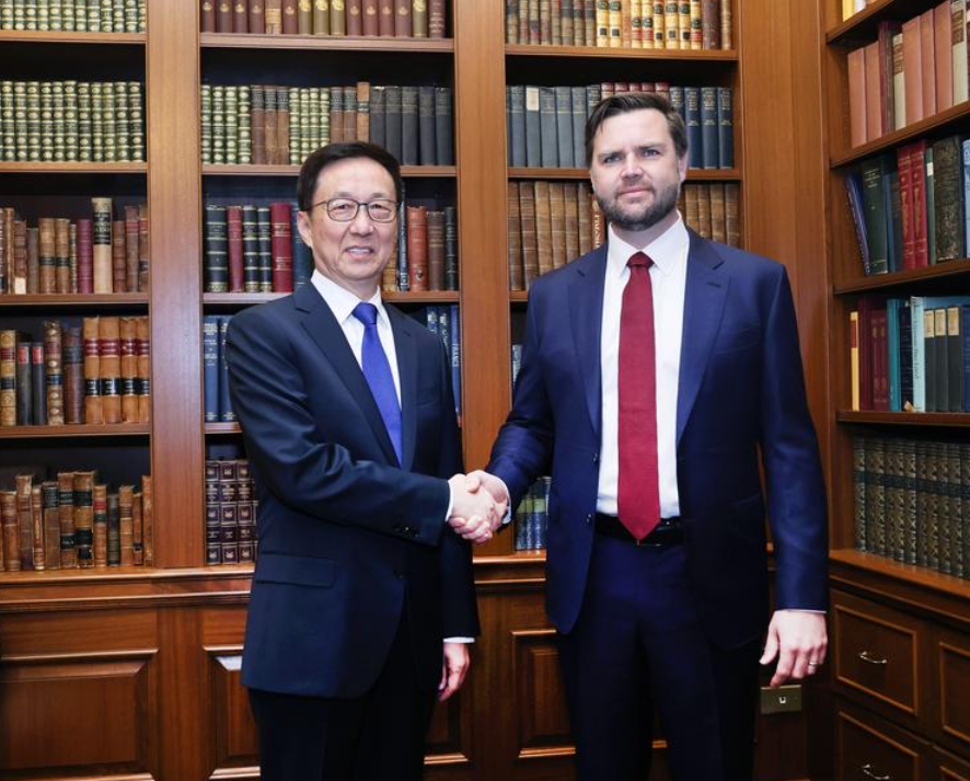 韓正在華盛頓與美國候任副總統萬斯會面。(新華社)