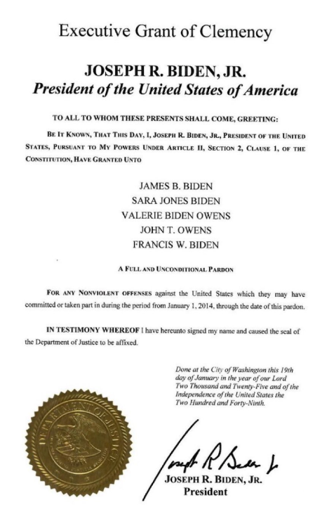 拜登在擔任美國總統最後時刻,預防性赦免他5名家人,應對特朗普及其盟友攻擊。