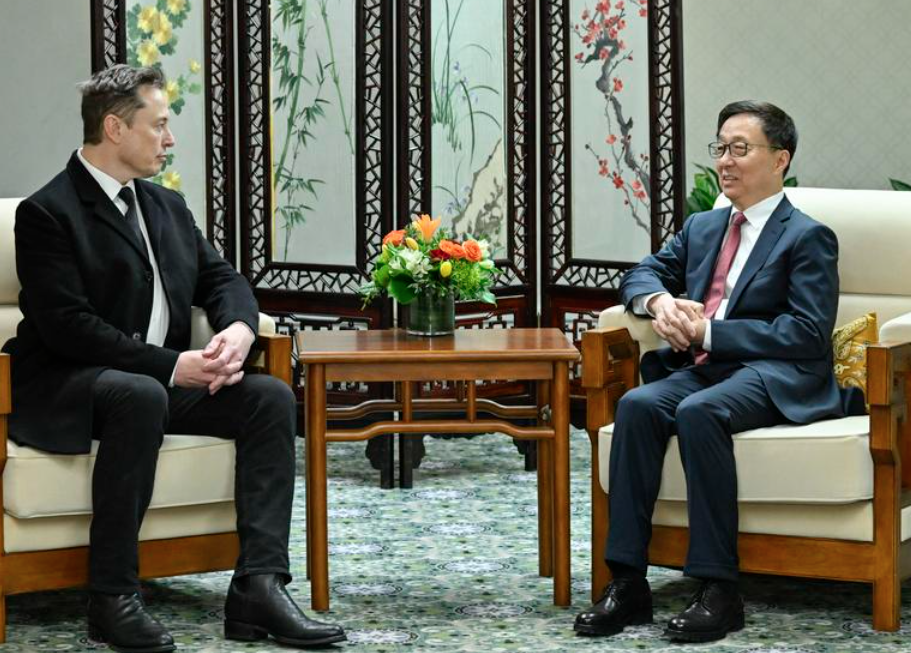 韓正較早前會晤特朗普親信馬斯克。(新華社)