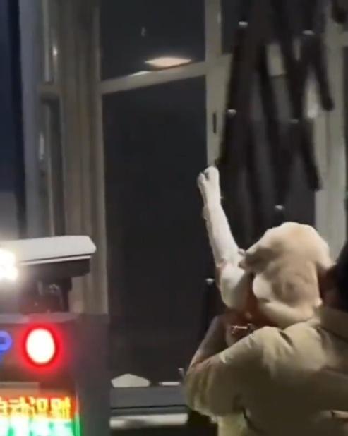 保安看到狗狗後,又似乎識別到住戶的身份,迅速將閘打開,讓狗狗的主人順利回家。(微博)