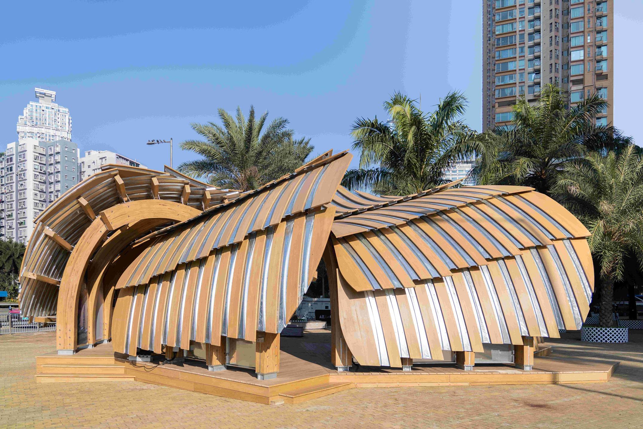 「轉角:」城市生活所展亭位於大角咀奧海城二期以北的戶外區域,將成為該區內的文化地標建築。