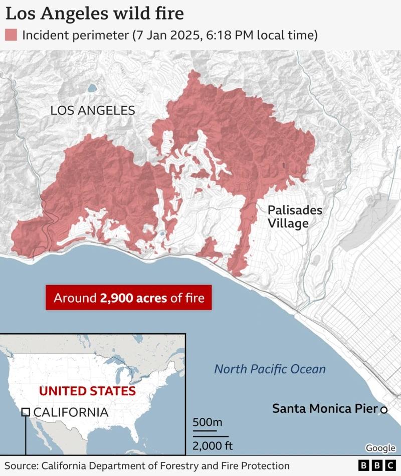 洛杉磯發生嚴重山火,3萬人疏散。(路透社)