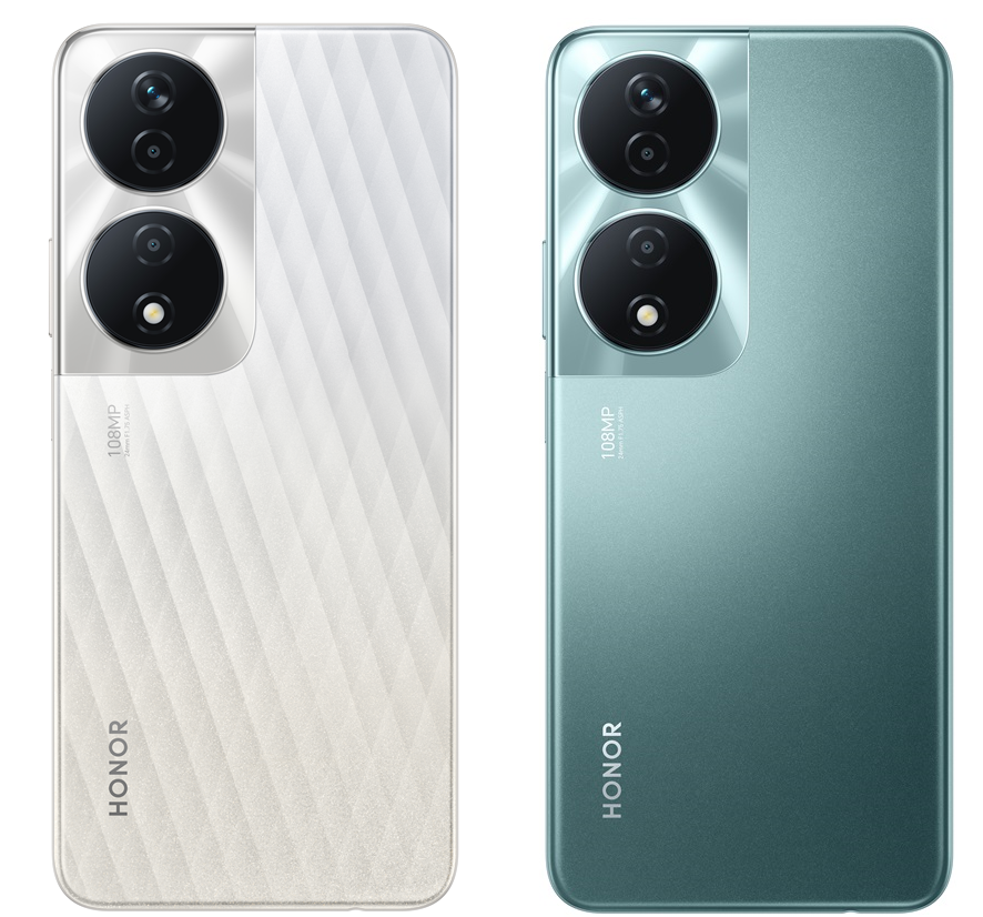 HONOR X7b 5G 沿用HONOR經典的三攝像頭設計,配備雙喇叭設計,提供Hi-Res高品質音頻,並提供墨玉青及星鑽銀兩色。