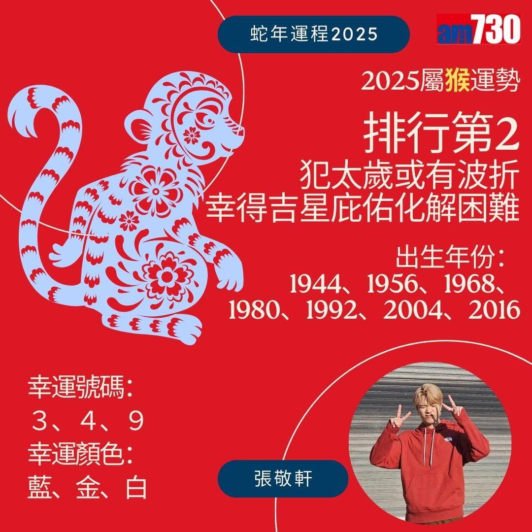 七師傅2025|蛇年12生肖運程排行榜 - 猴排行第2