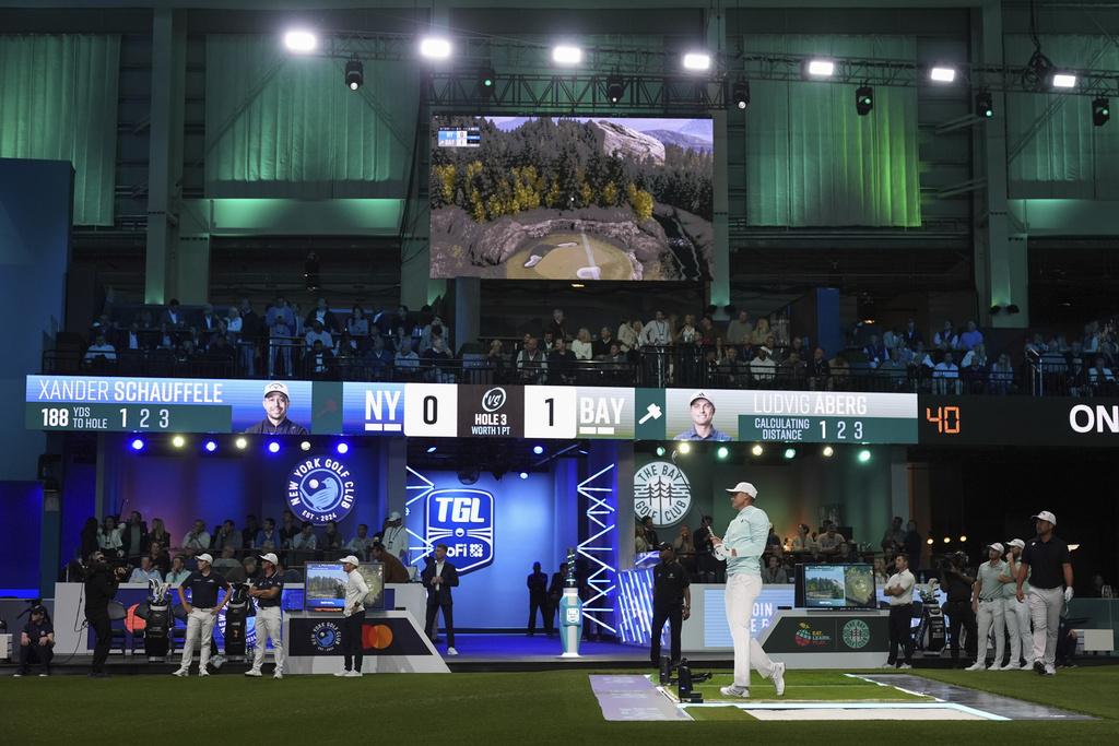 結合科技的高球聯賽TGL展開。(美聯社)