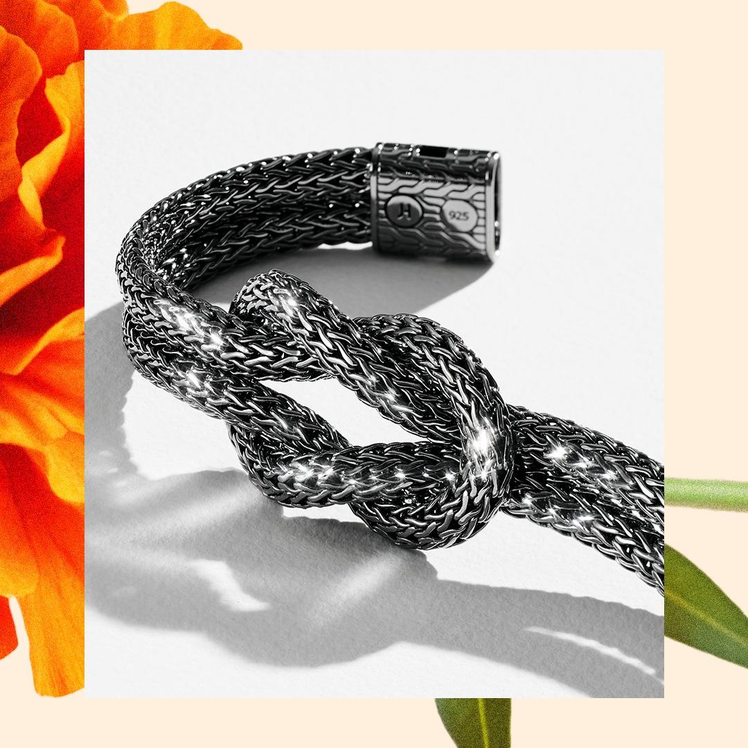 情人節禮物2025|John Hardy Love Knot純銀黑銠手鏈 $13,300