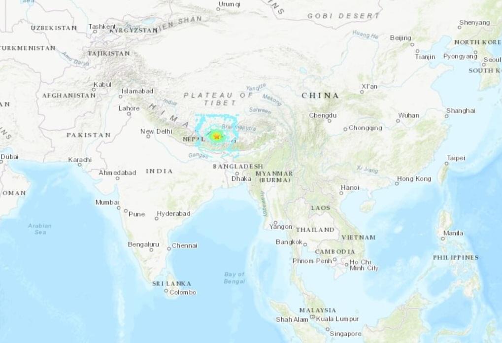 據美國地質調查所觀測,喜馬拉雅地區地震震央距離尼泊爾羅布崎峰(Lobuche)約93公里。(互聯網)