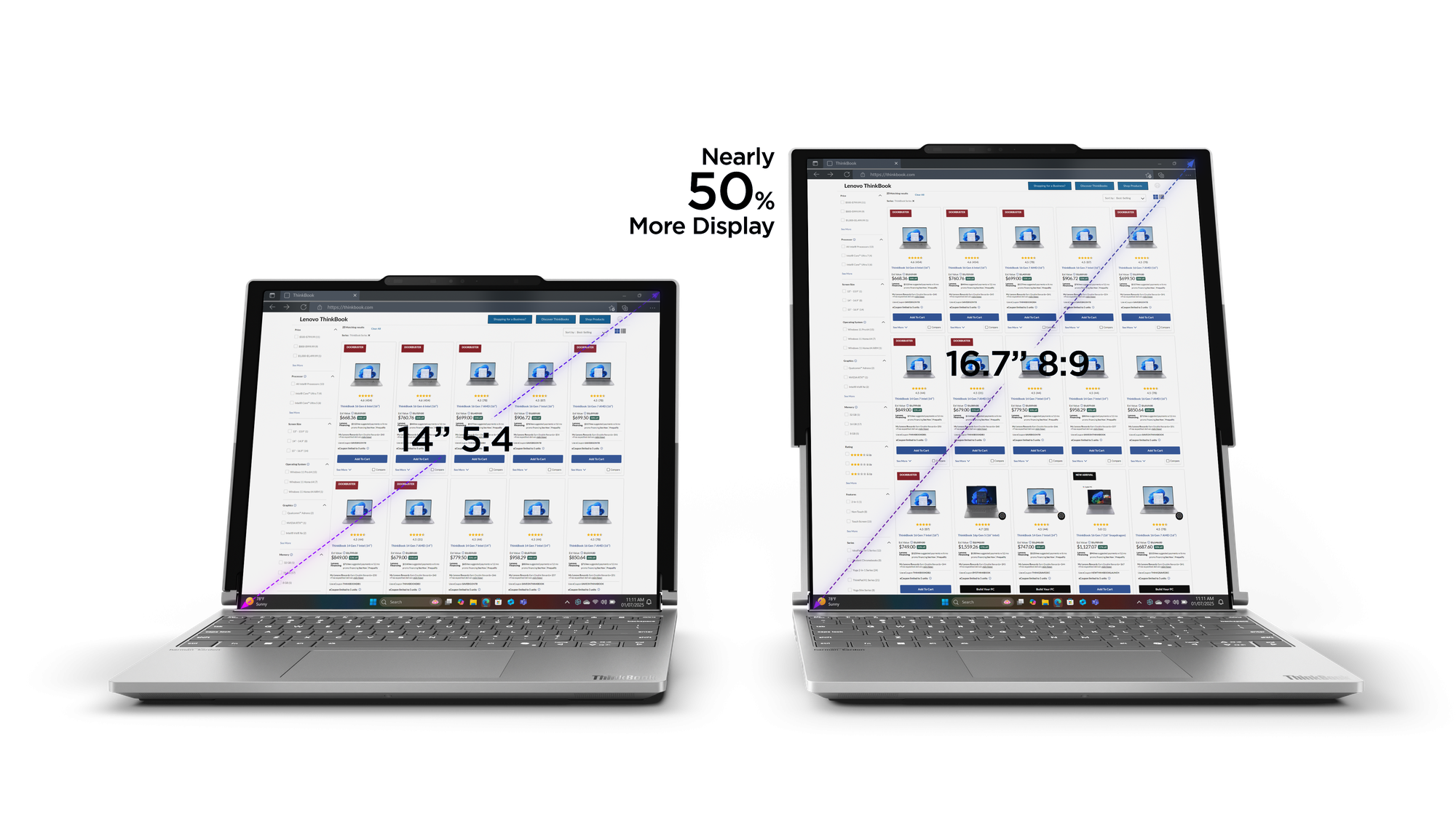 14吋顯示器能增加至16.7吋,額外增加近50%螢幕空間。