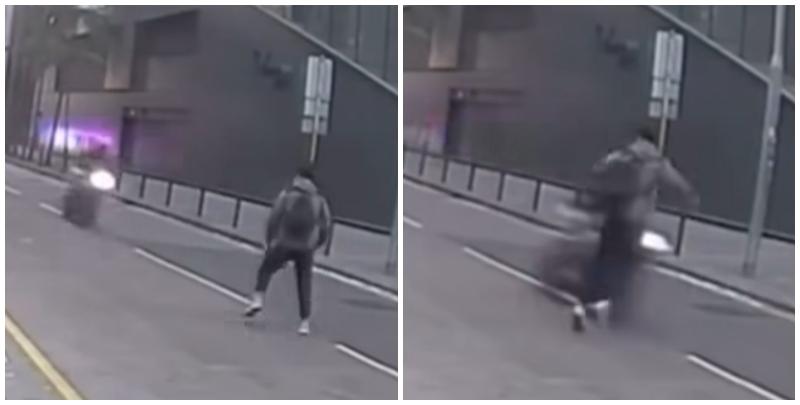 網上流傳車CAM片見到,電單車在宏照道高速行駛,後方有交通警從後追截,到中央郵件中心對開時,一名男子上前企圖前攔截電單車但不成功,跌倒在馬路上,未幾便傳出「嘭」一聲巨響。