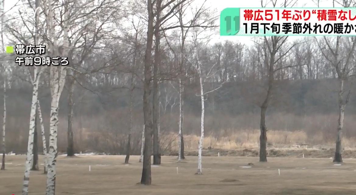 因天氣溫暖,帶廣市相隔51年再出現1月下旬無積雪情況。(互聯網)