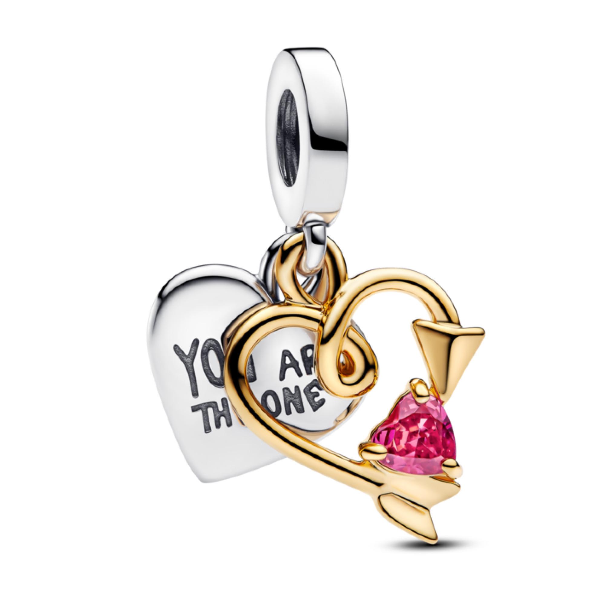 情人節禮物2025|Pandora 可鑄刻紅心與箭 Murano 琉璃雙墜吊飾 $629