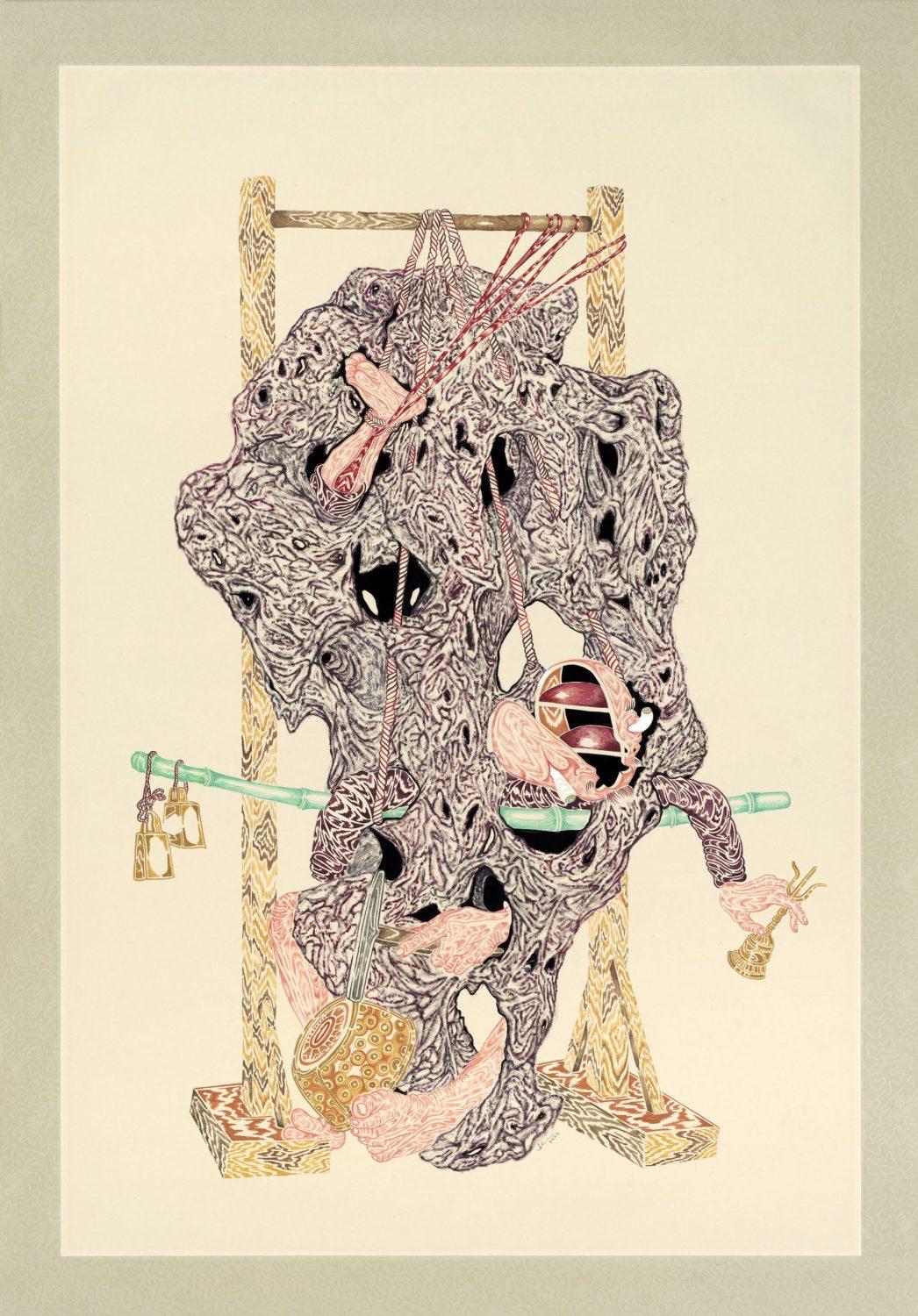 水墨宣紙作品 《葬的化身(銅色)》。.