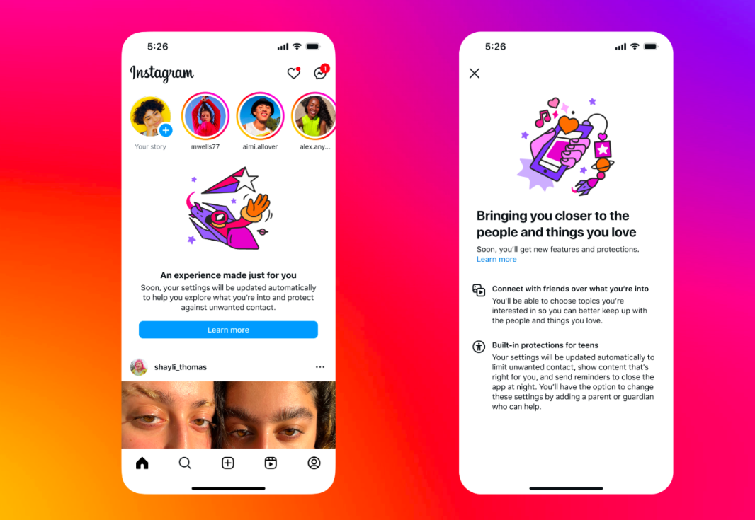 社交平台Instagram本周起,會在香港和台灣等亞太地區,推出13至17歲的青少年帳戶,會自動採用防護強度更高的青少年網絡安全設定,以提升安全性與隱私保護。(META)