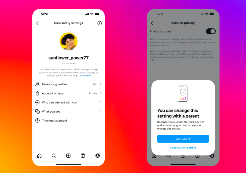 社交平台Instagram本周起,會在香港和台灣等亞太地區,推出13至17歲的青少年帳戶,會自動採用防護強度更高的青少年網絡安全設定,以提升安全性與隱私保護。(META)