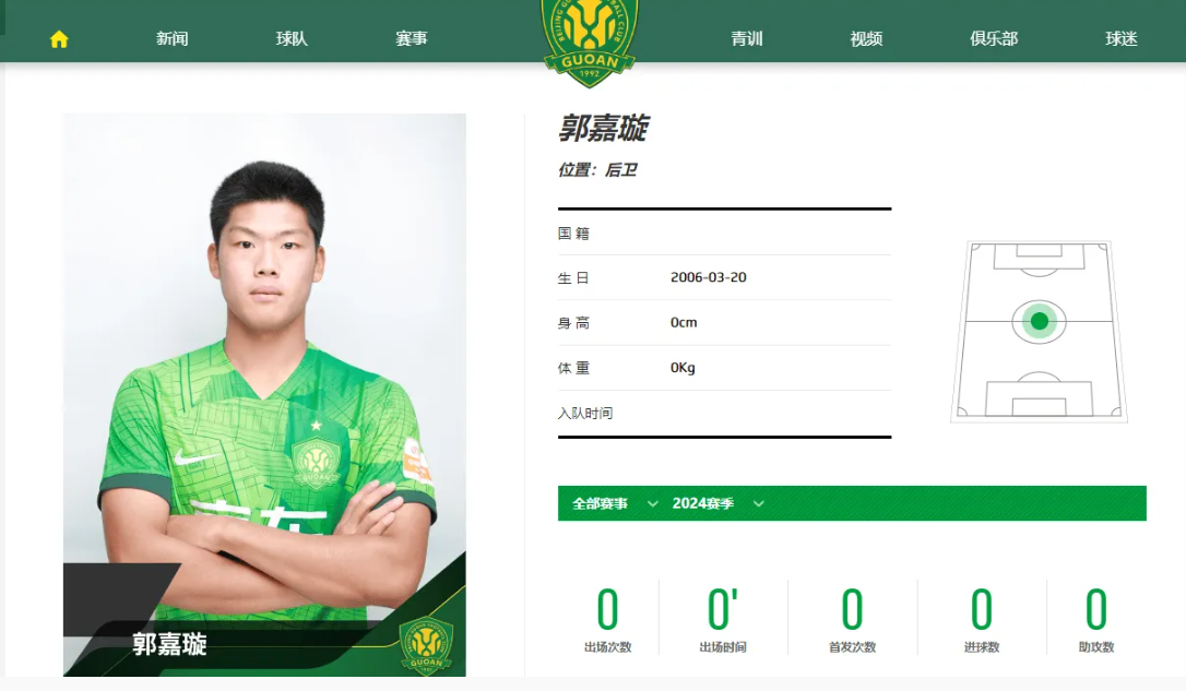 郭嘉璇在北京國安梯隊一直表現出色。