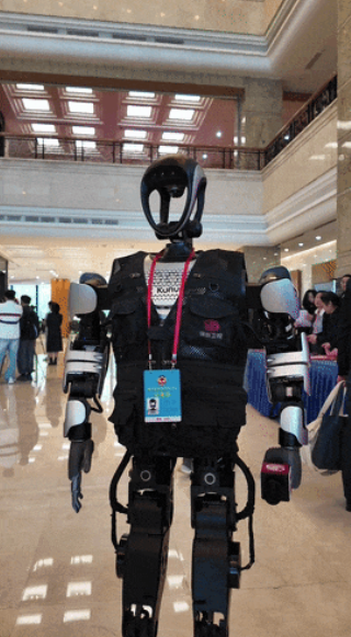 戴上記者證、拿著咪牌的夸父,為深圳衛視採訪深圳兩會。(互聯網)