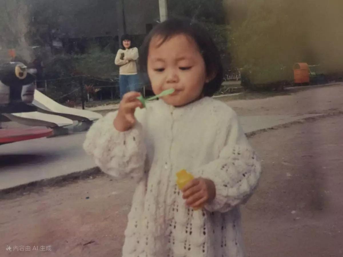 Michelle的童年照,經AI修復後變得清澈。