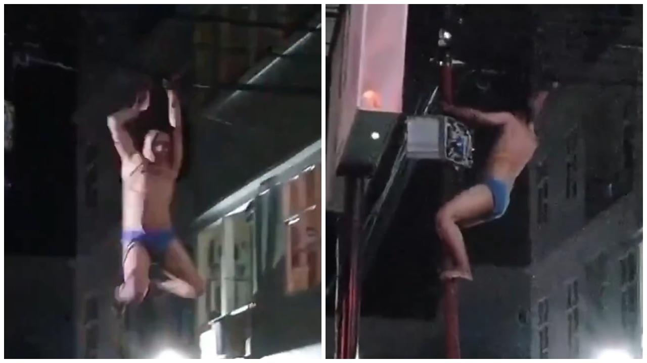 男子借助腳部或身體擺動以爬到電線桿。(X)