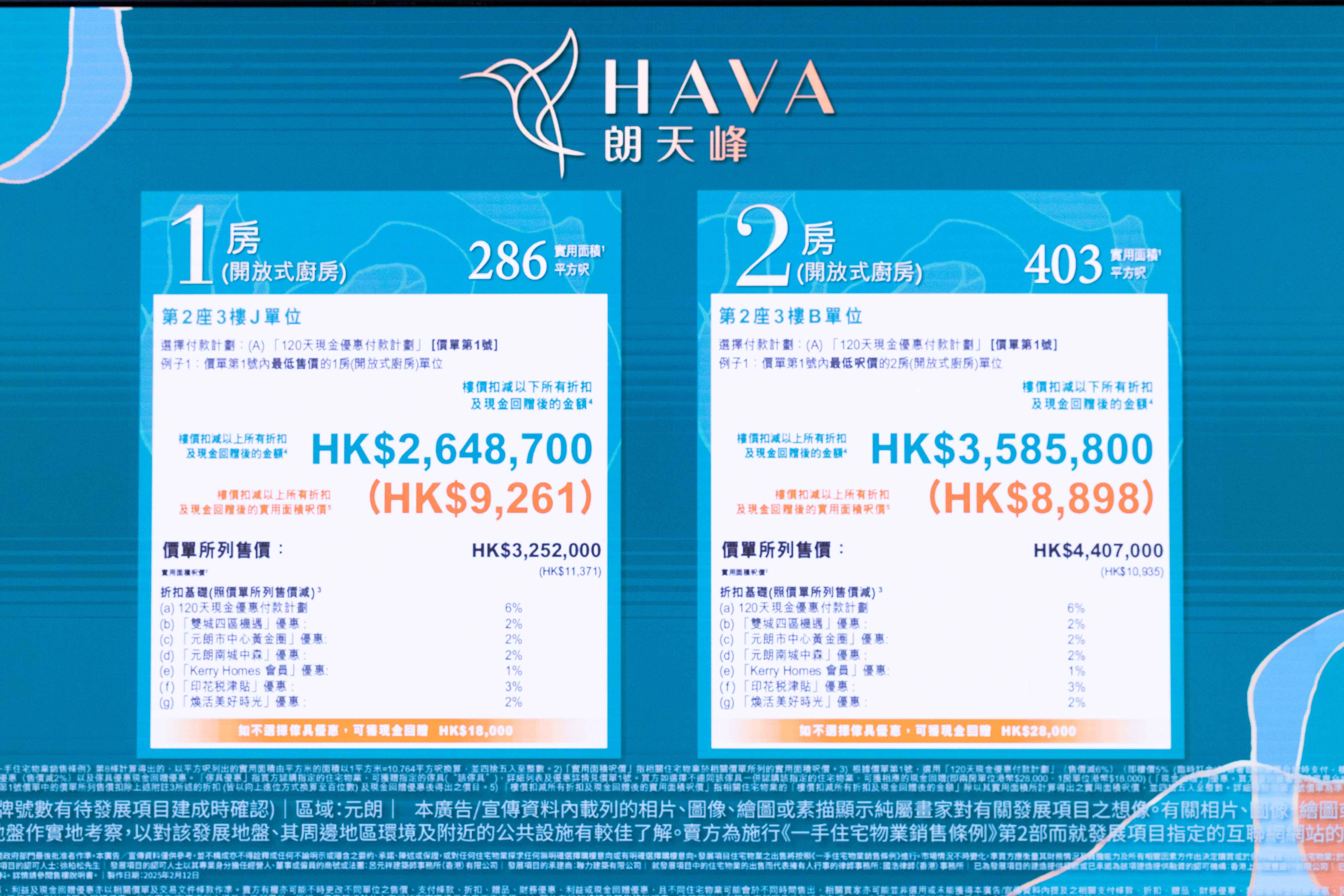 嘉里建設住宅項目朗天峰HAVA開價