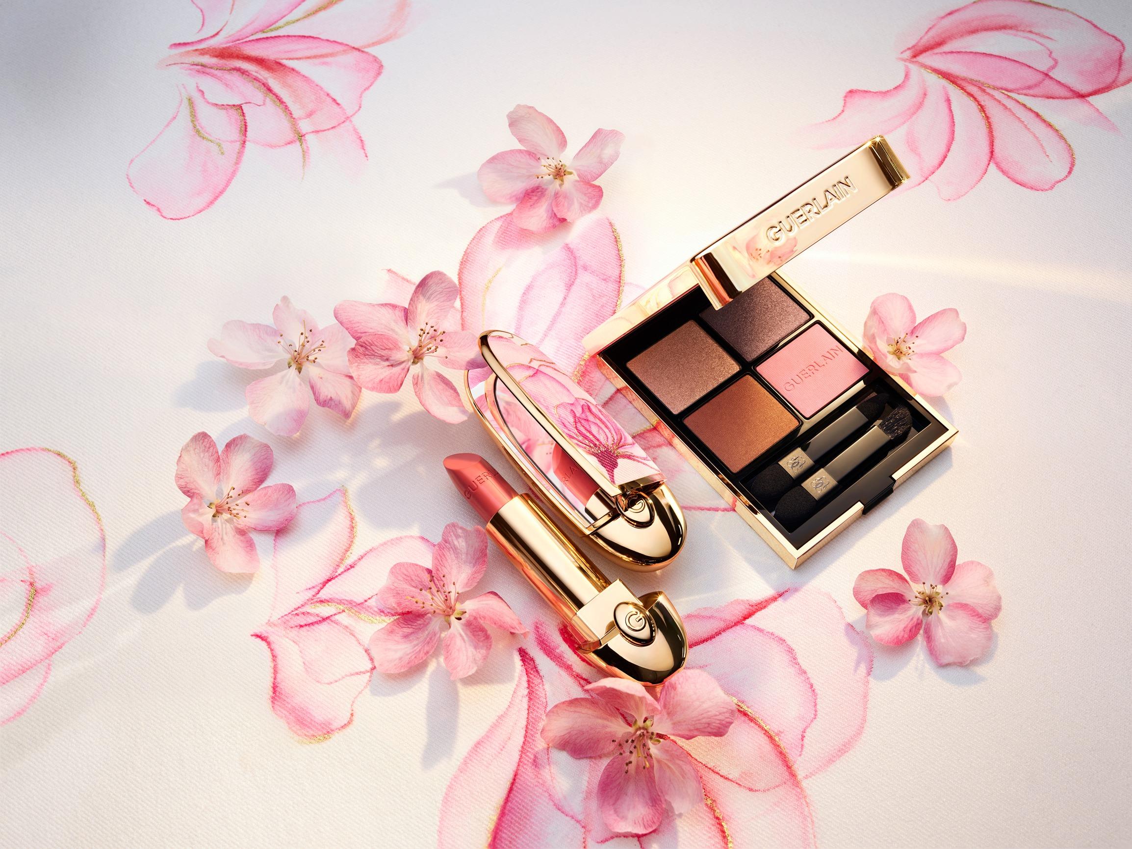 春妝2025|GUERLAIN OMBRES G 鎏金四色眼影組合 #N129($775)及限量版ROUGE G 粉櫻漫舞寶石唇膏盒($300)