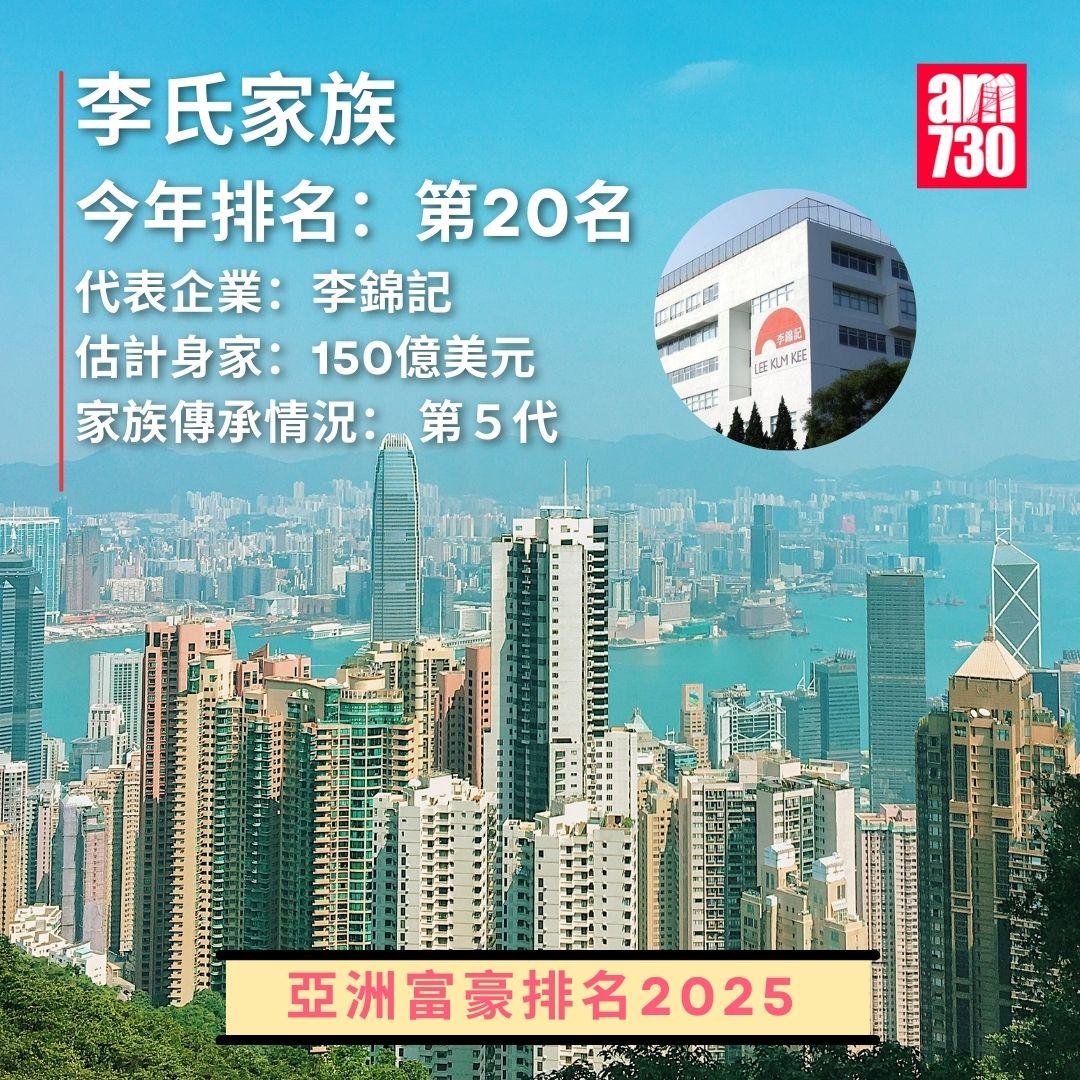 亞洲富豪排名2025|李氏家族排名20(am730製圖)