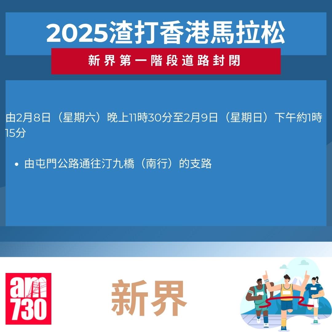 渣打馬拉松2025封路安排|新界。(am730製圖)