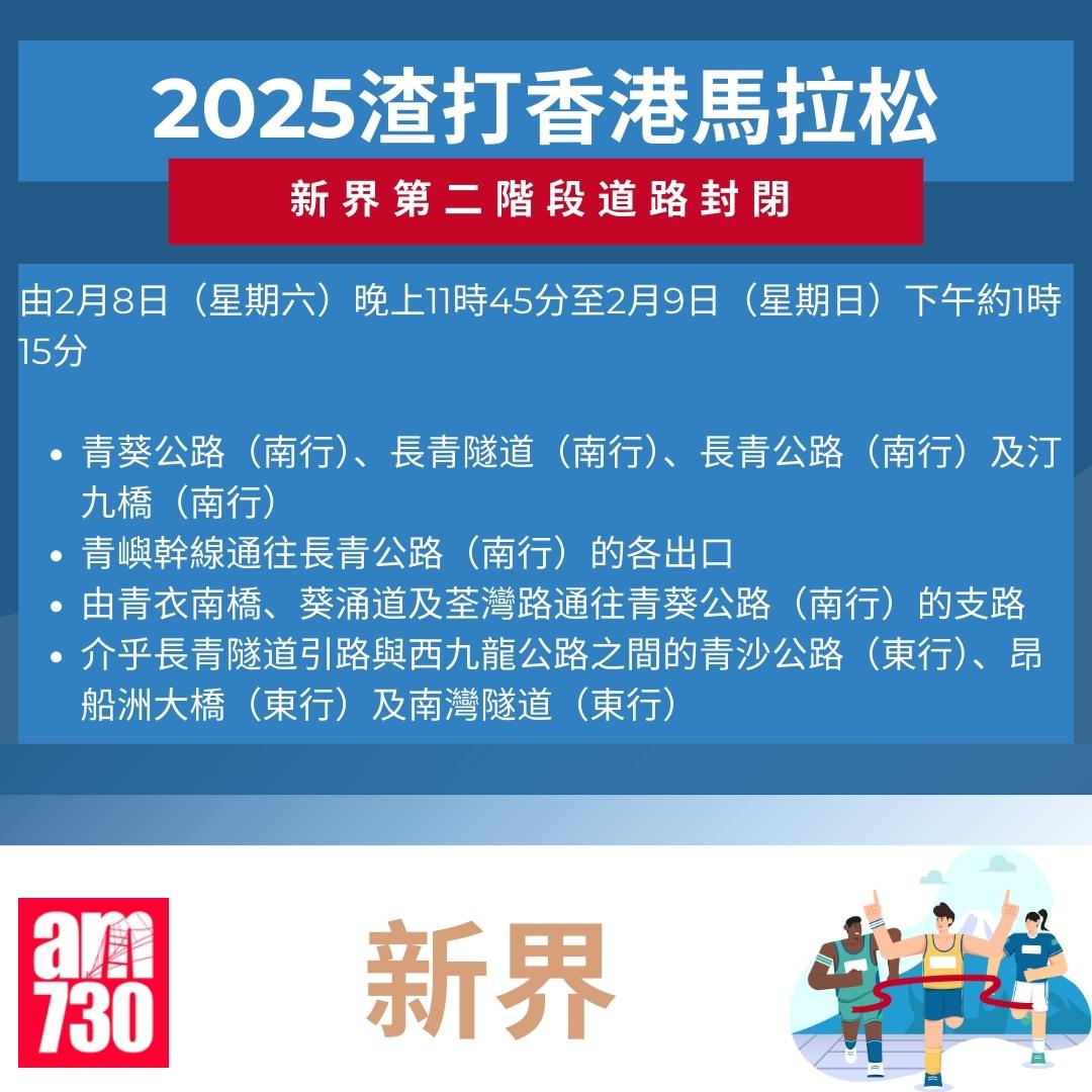渣打馬拉松2025封路安排|新界。(am730製圖)