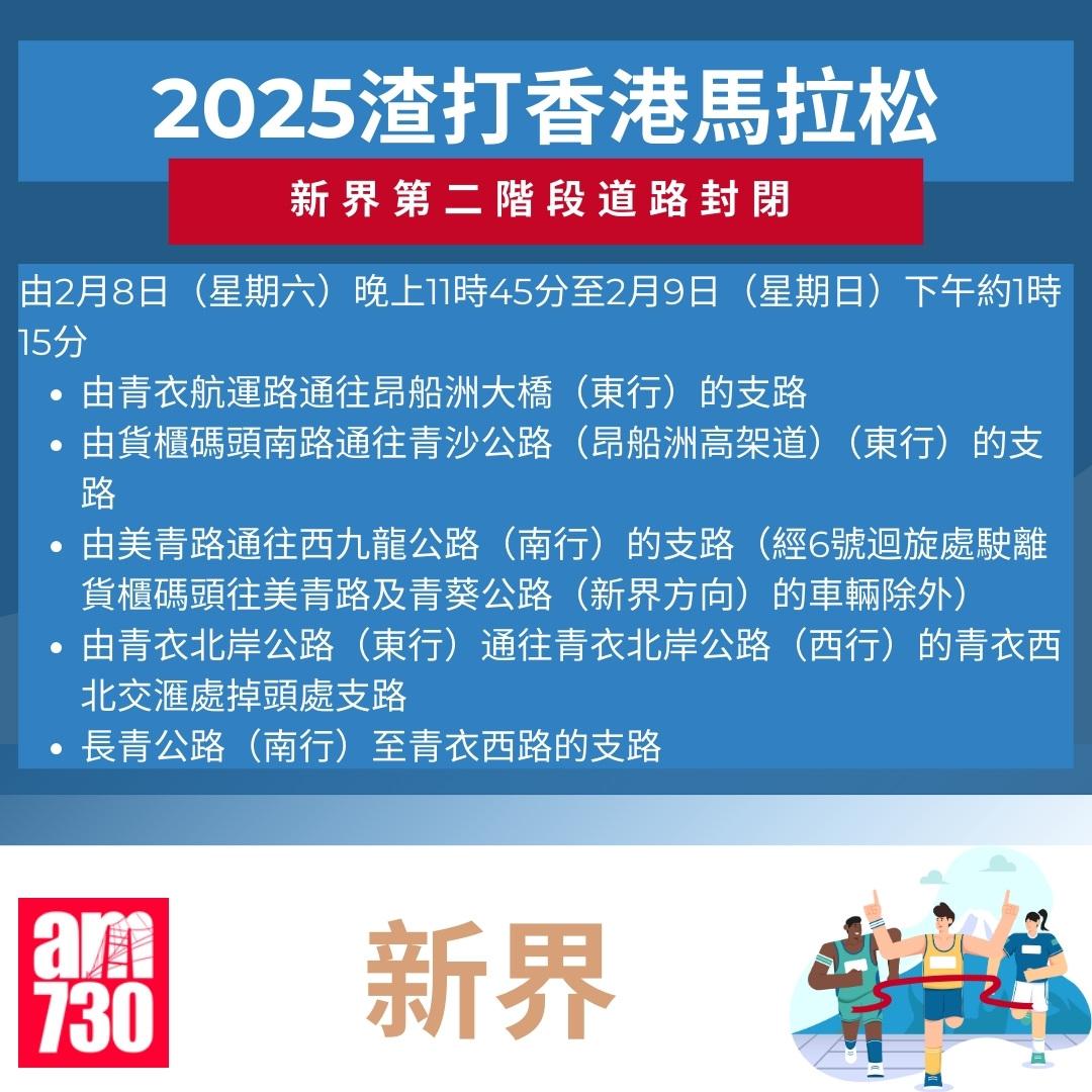 渣打馬拉松2025封路安排|新界。(am730製圖)