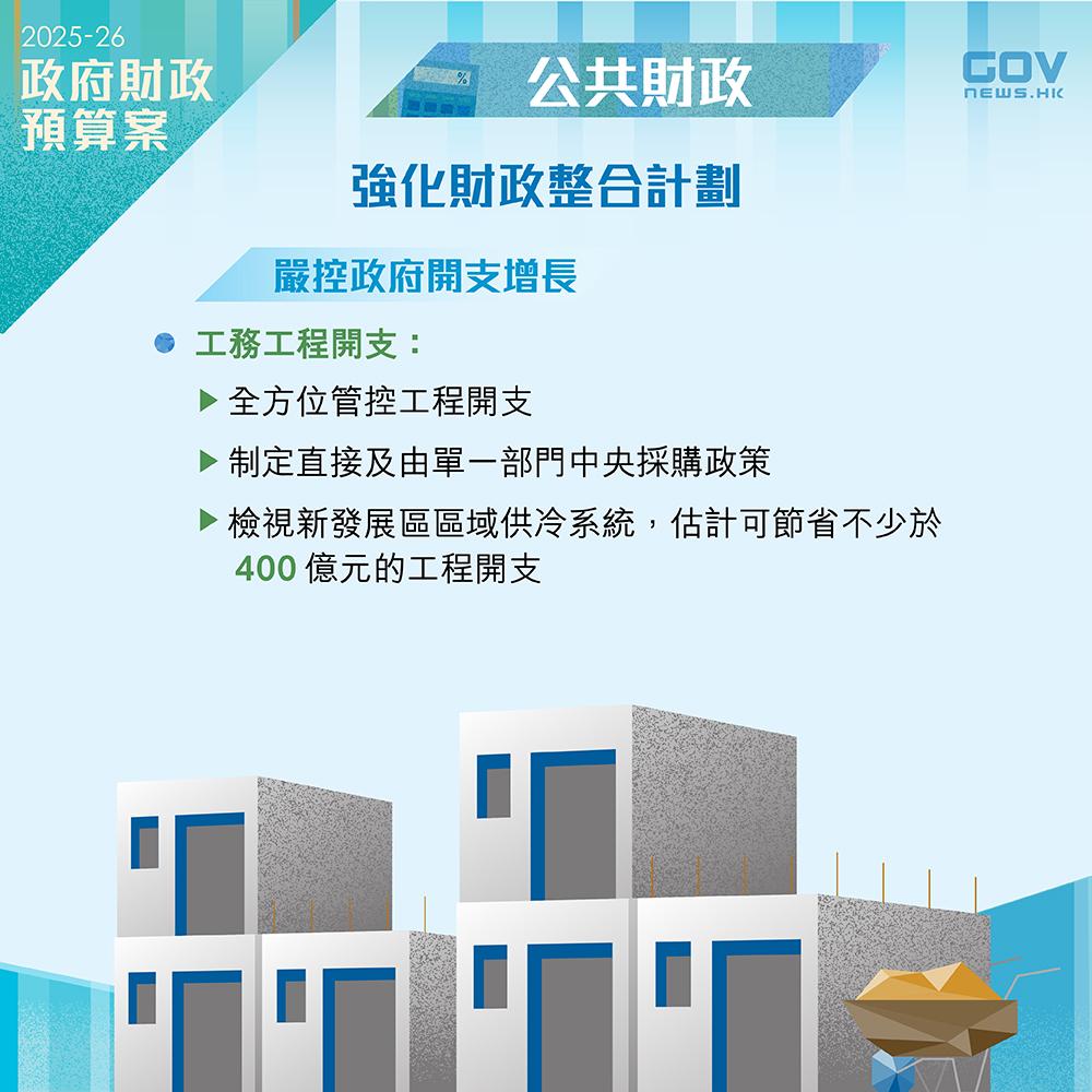 財政預算案2025懶人包|協助政策局和部門減少開支,全方位管控工務工程項目,減低建造成本。 (添馬台Facebook)