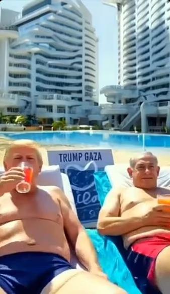 特朗普上載改造加沙AI片段。(互聯網)