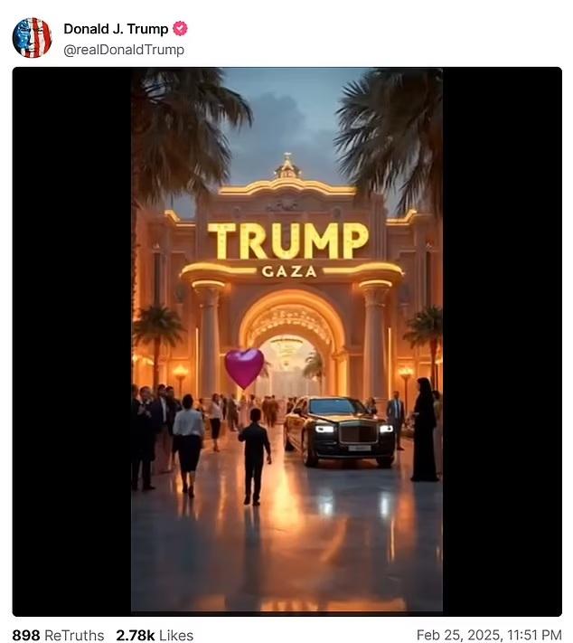 特朗普上載改造加沙AI片段。(互聯網)