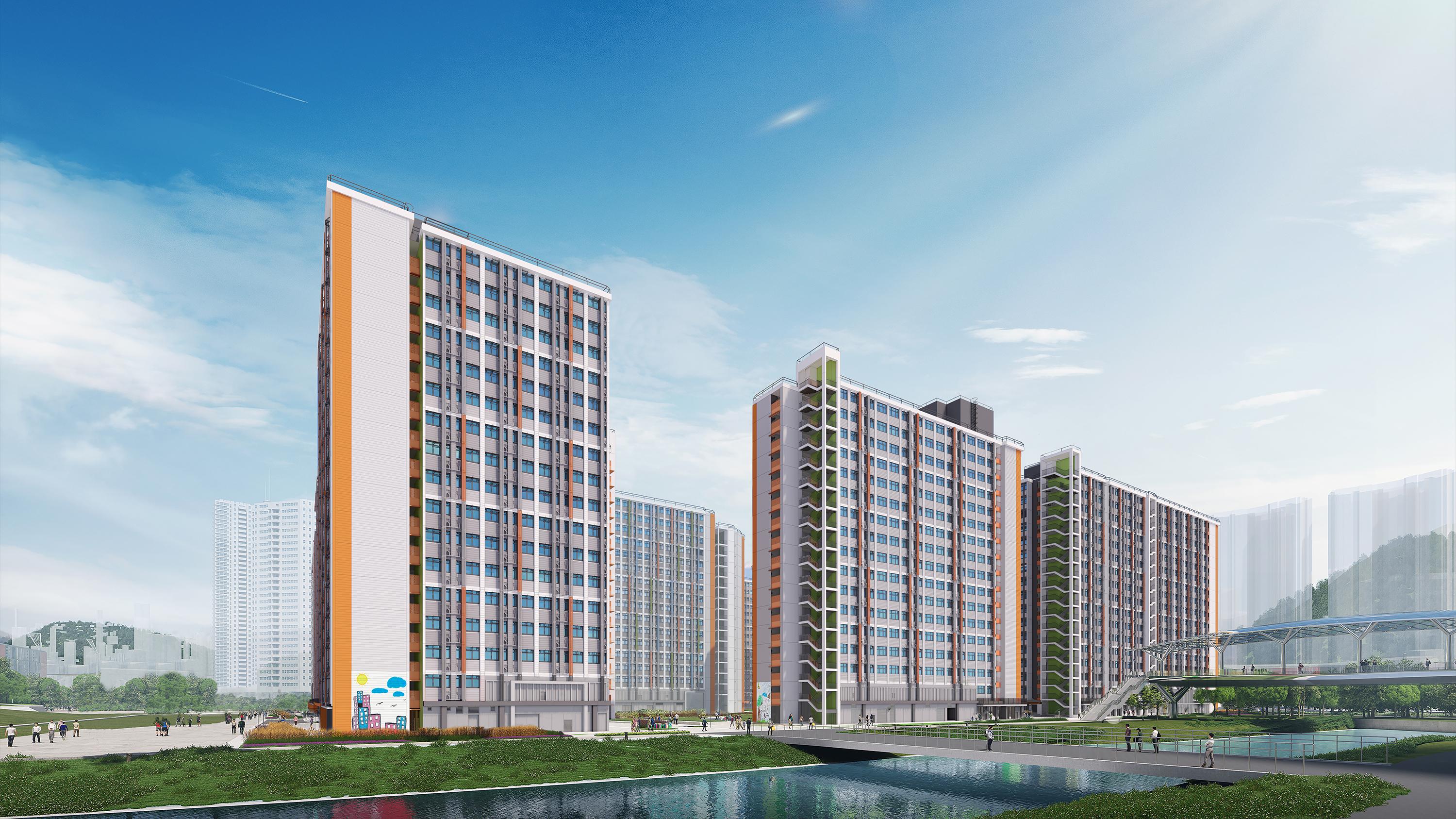 圖示啟德世運道(第一期)「簡約公屋」項目構思圖。(政府新聞處圖)