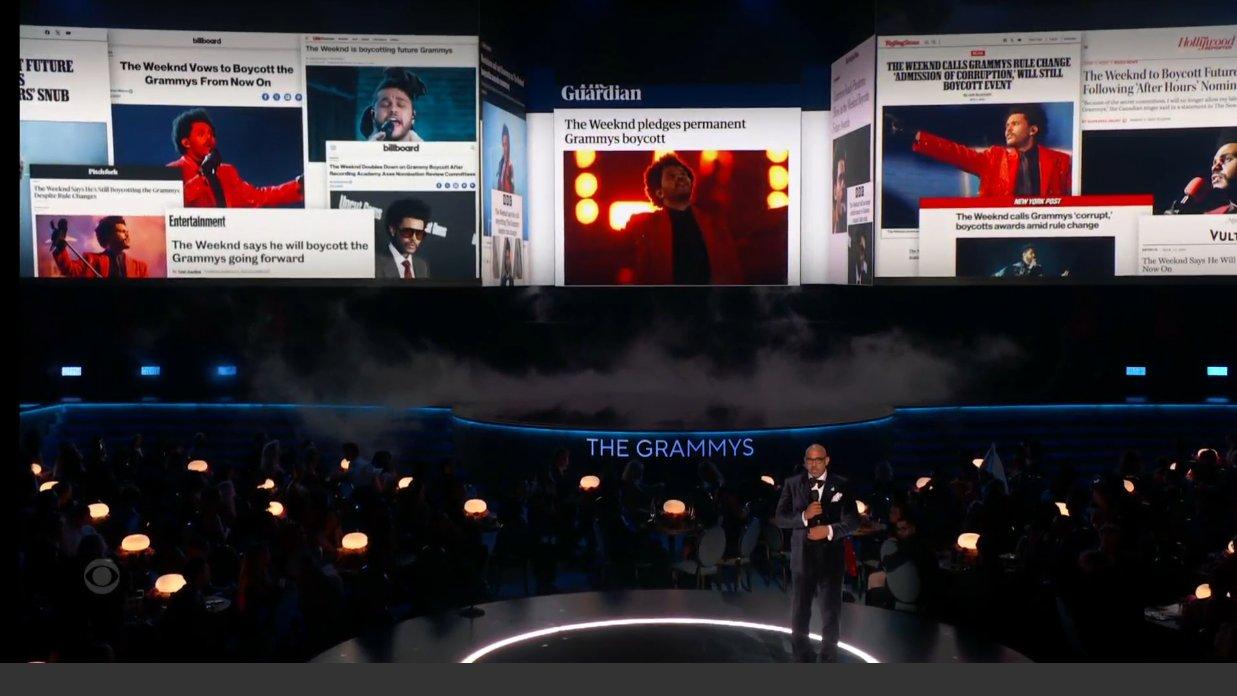 The Weeknd再次在《格林美》的大屏幕上出現。