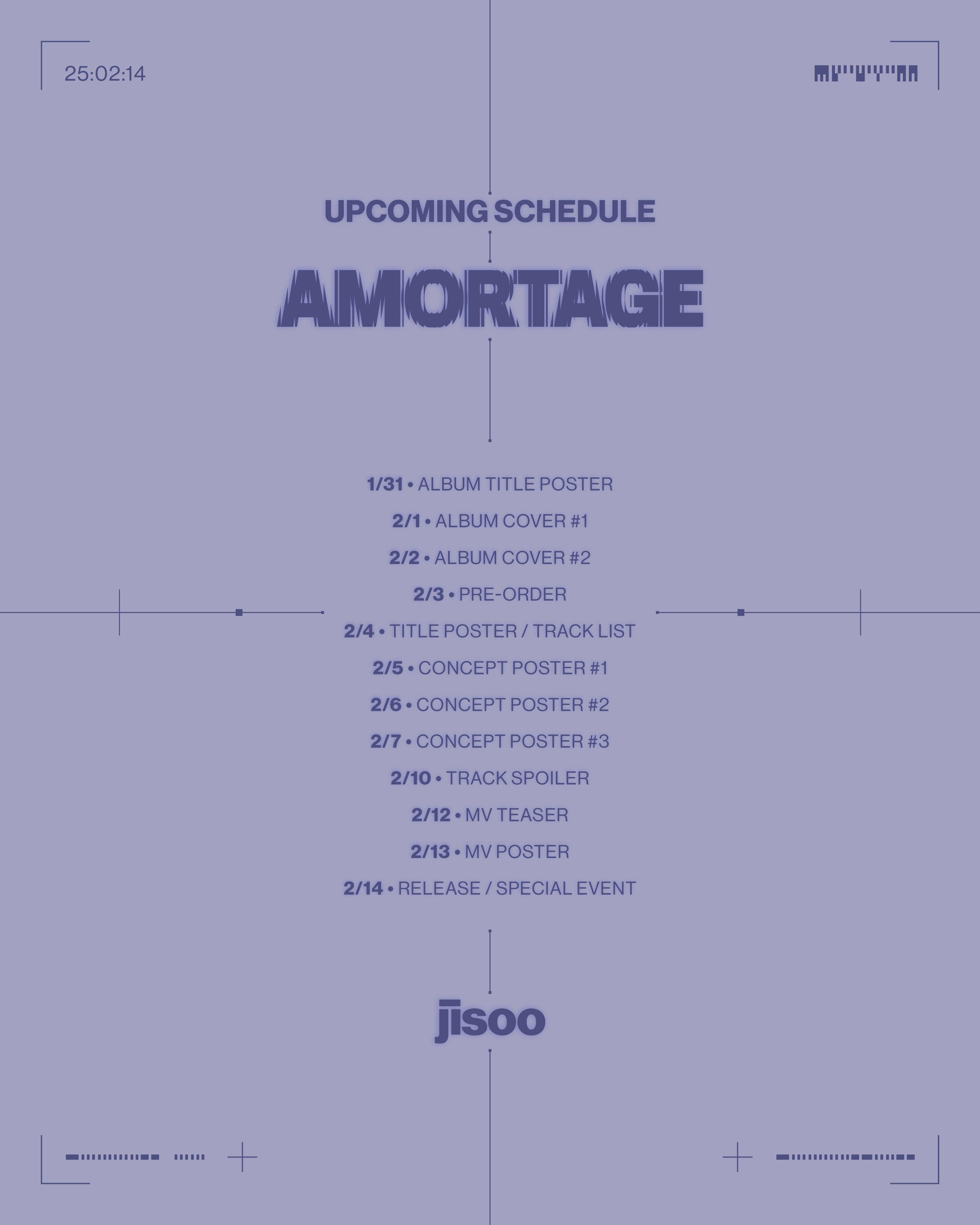 《AMORTAGE》海報背面預告Jisoo於2月14日有特別演出。