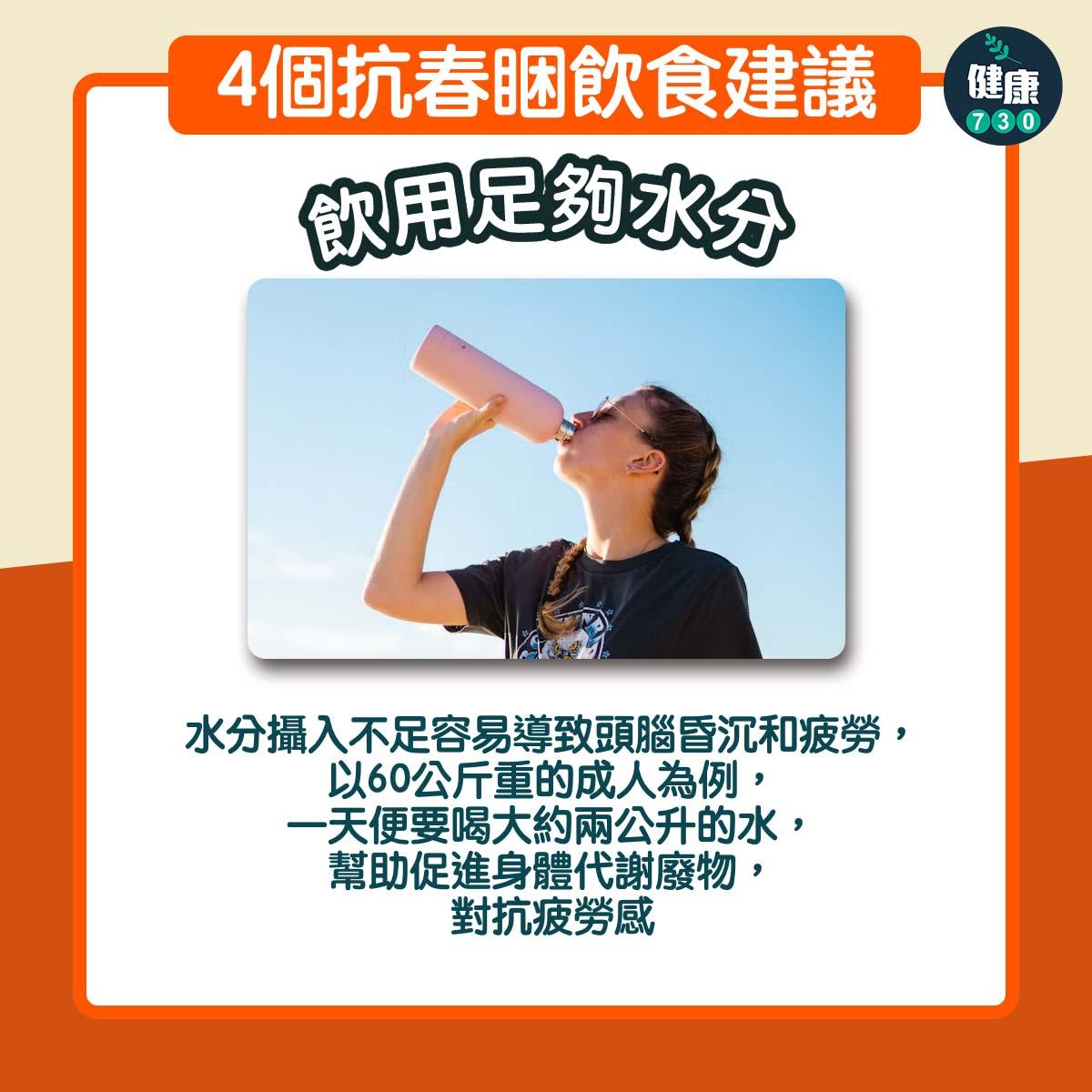 4個抗春睏飲食建議|飲用足夠水分(am730製圖)