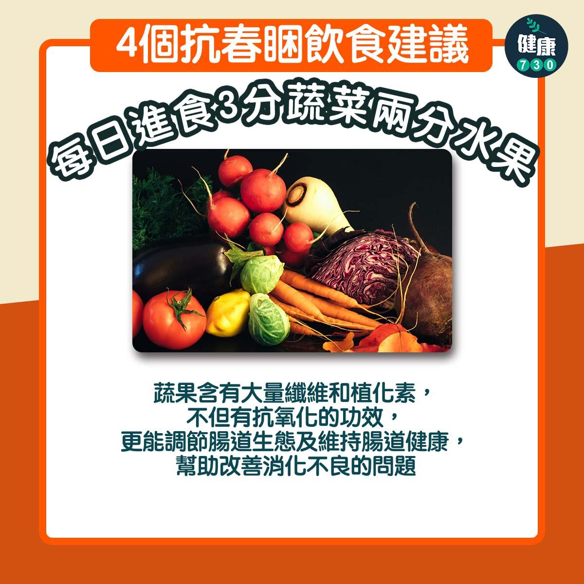 4個抗春睏飲食建議|每日進食3分蔬菜兩分水果(am730製圖)