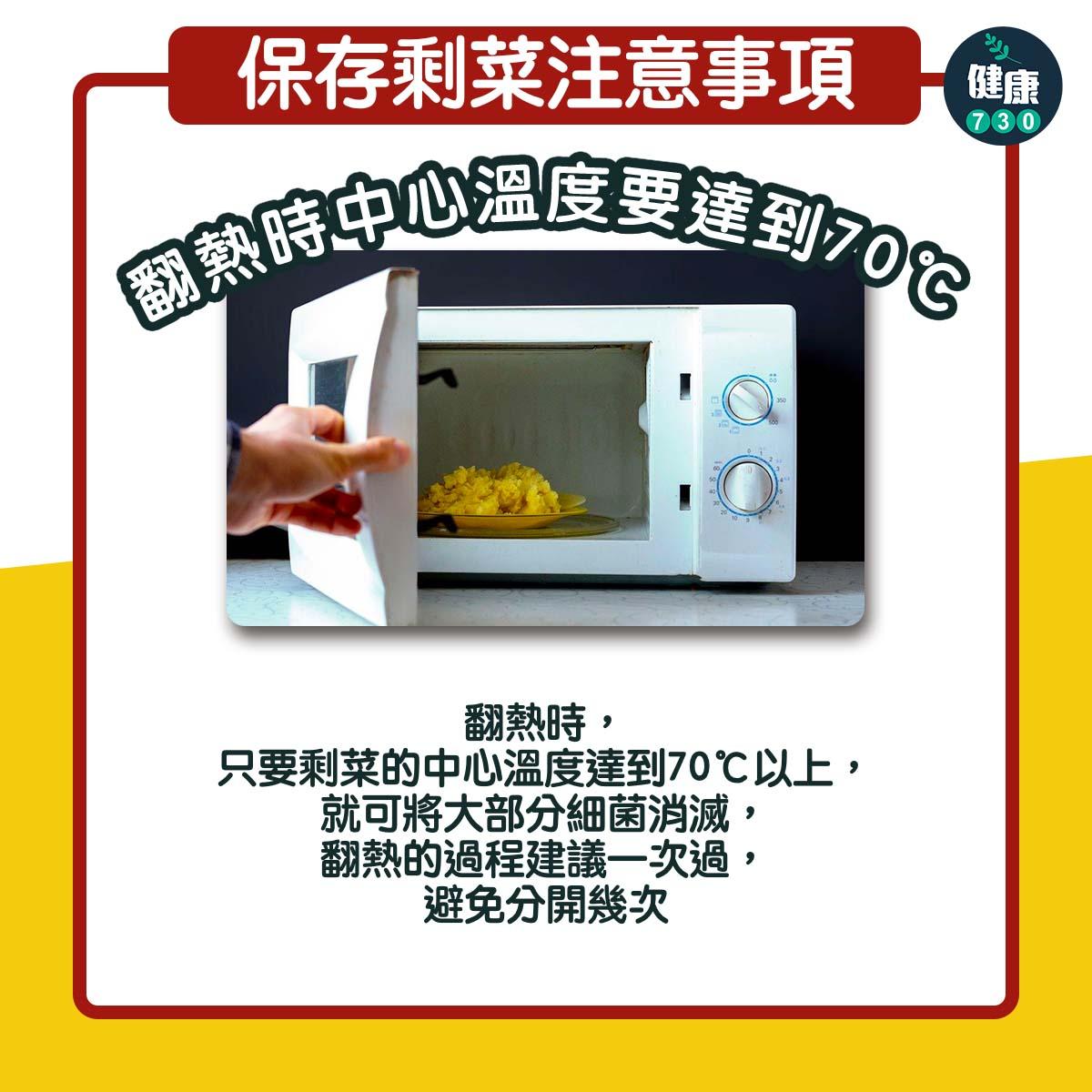 隔夜餸保存注意事項︱翻熱時中心溫度要達到70度(am730製圖)