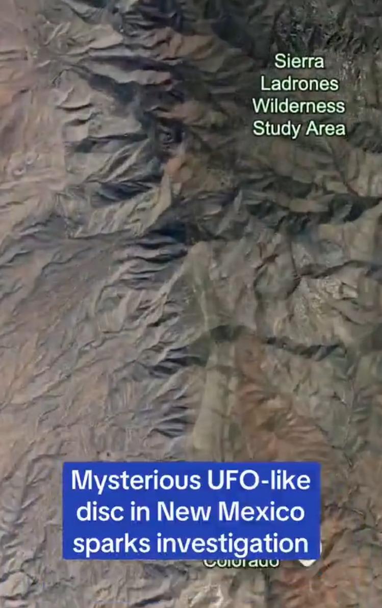 美國新墨西哥州山區疑似UFO,位於 在拉德羅內斯山脈(Sierra Ladrones)(Google Map截圖)