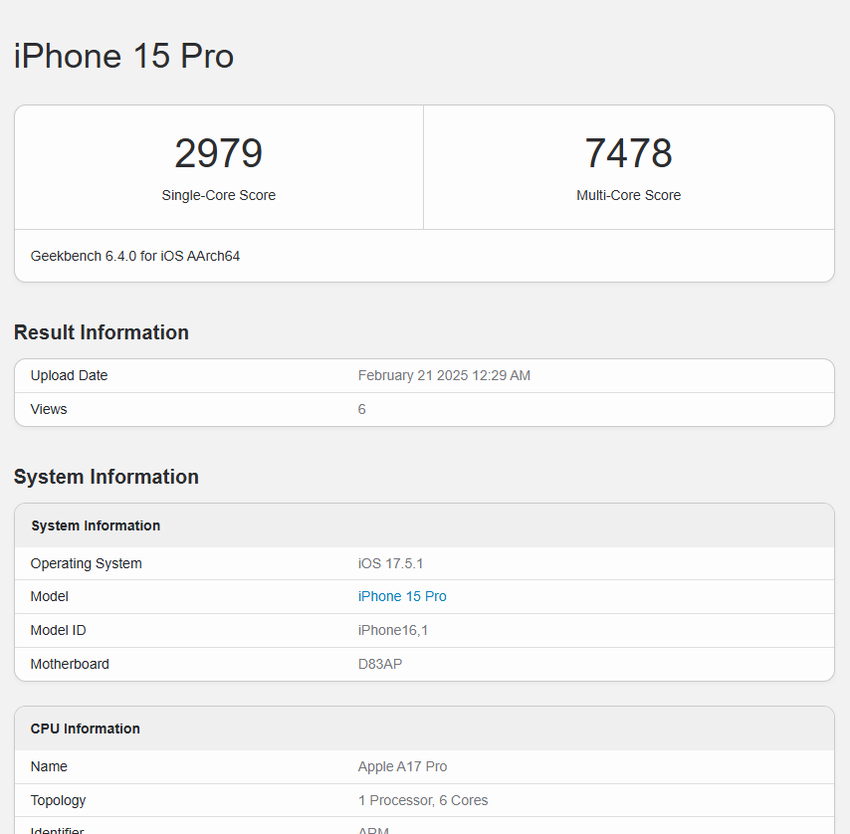 但iPhone 16e已比 iPhone 15 Pro 的 A17 Pro 晶片更高分。