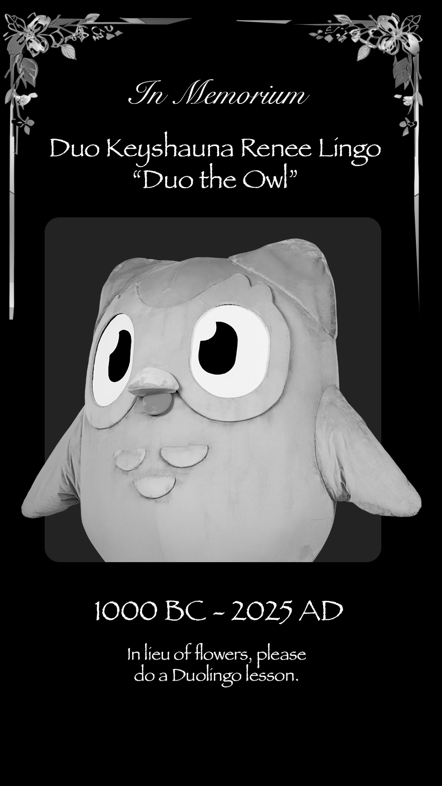 Duolingo亦製作了一張黑白「車頭相」。