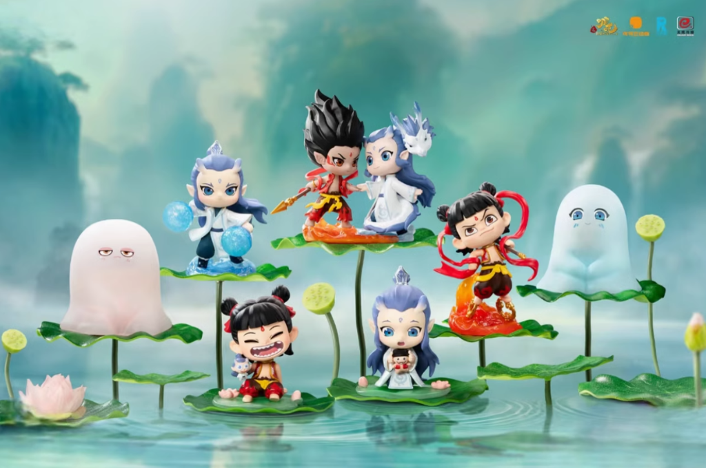 泡泡瑪特近期與內地春節票房大熱《哪吒2》聯名推出的天生羈絆系列盲盒賣到斷貨。(網上圖片)