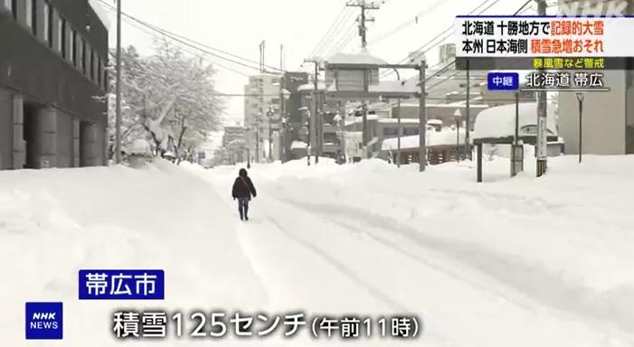 北海道帶廣市降強雪情況。(互聯網)
