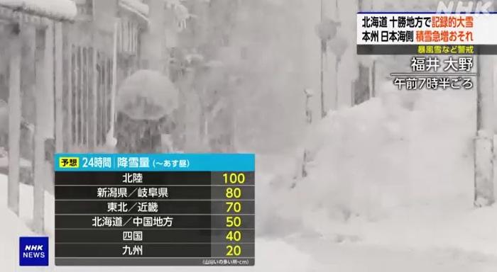 北陸地區福井縣降雪情況。(互聯網)
