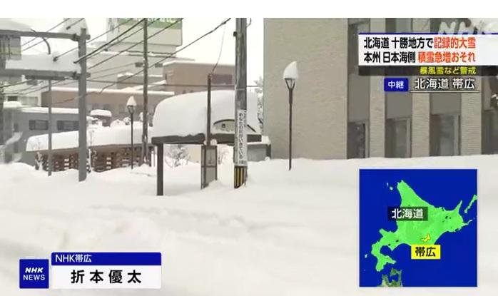 北海道帶廣市降強雪情況。(互聯網)