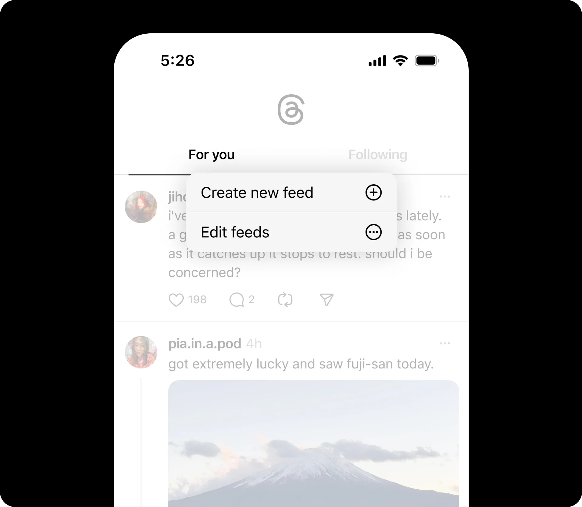 Threads新功能|在主頁長按「為你推薦」的「編輯動態消息」。