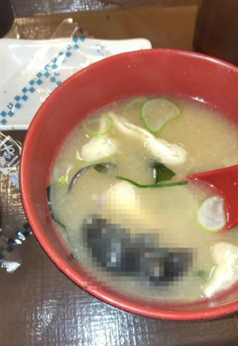 有網民在網上留言,指在SUKIYA鳥取南吉方店喝到「死老鼠味噌湯」。(互聯網)