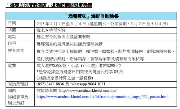 「漁饗豐味」海鮮自助晚餐詳情
