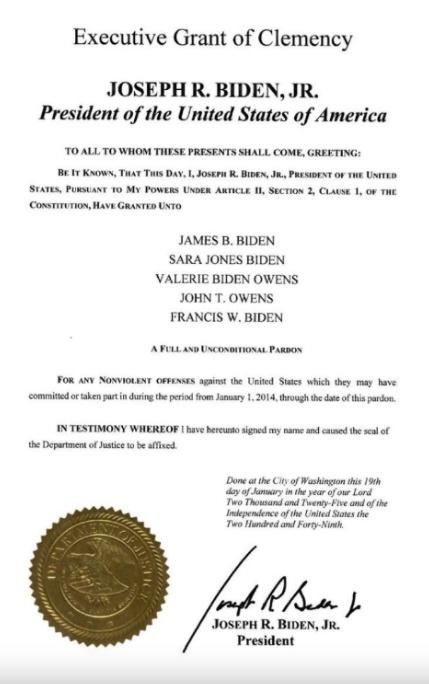 拜登「預防性」赦免弟妹及他們的伴侶等5人。(資料圖片)