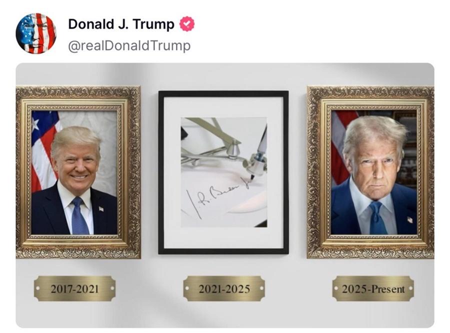 霍士新聞網報道稱,特朗普發相諷刺拜登使用自動簽名筆。(X)