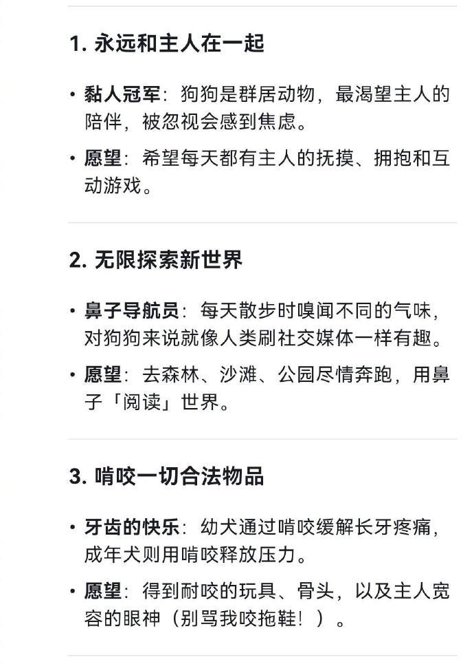 DeepSeek列「狗狗願望清單」。(微博)